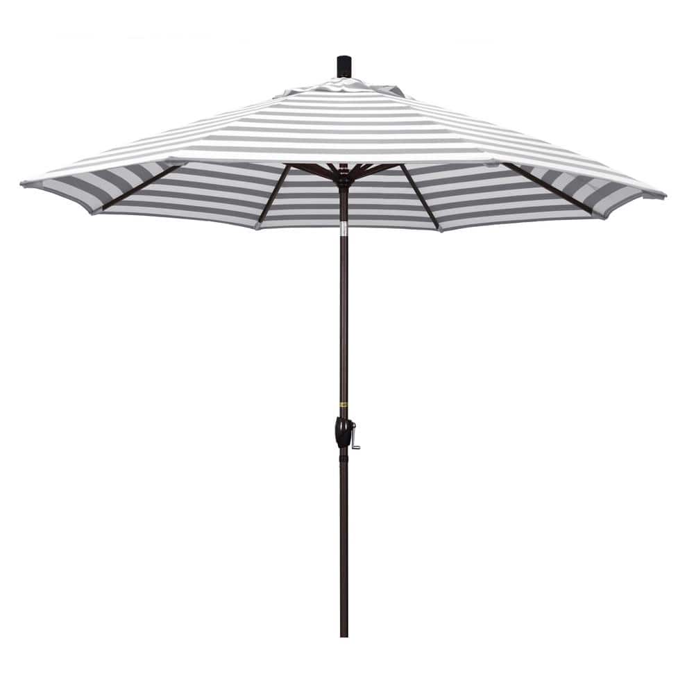 9 ft. Aluminum Market Push Tilt - Bronze Patio Umbrella in Gray White Cabana Stripe Olefin price history on PriceWatchPro