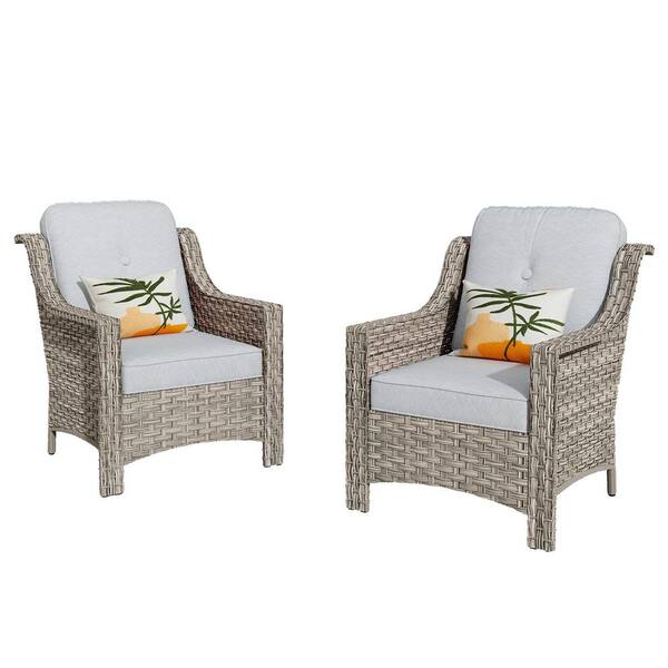 Eureka Gray Modern Wicker Outdoor Lounge Chair Seating Set with Light Gray Cushions (2-Pack)
