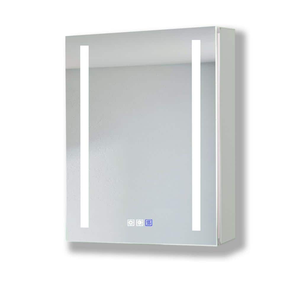 20 in. W x 26 in. H Silver Recessed/Surface Mount Lighted Medicine Cabinet with Mirror,Dimming,Defog,Open Door On Left