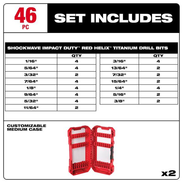 15 Piece Milwaukee SHOCKWAVE Impact Duty Titanium Hex Shank Drill Bit Set  48-89-4630 - MacDonald Industrial Supply
