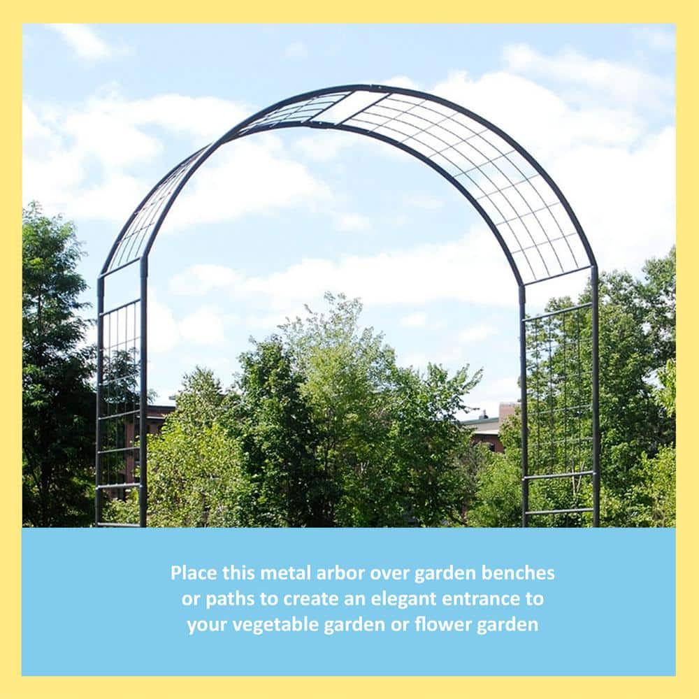 Graphite Powder Coated Tall Metal Garden Arbor