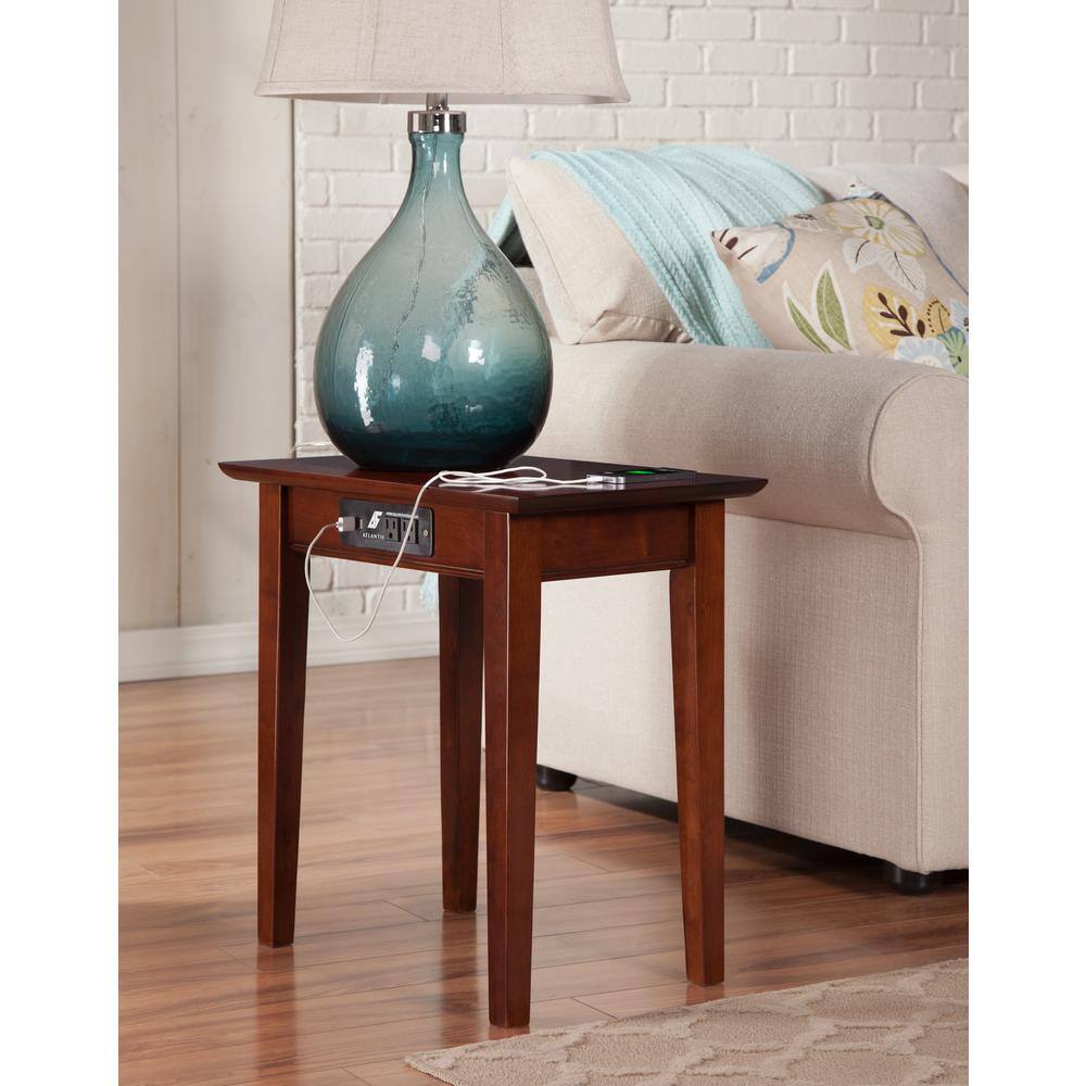 Walnut Shaker Chair Side Table with Charging Station