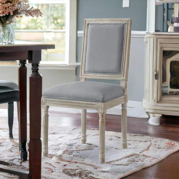 HomeRoots Gray And Brown Upholstered Linen Side Chair (Set of 2)