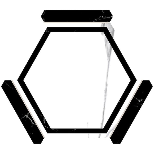 Aureole 8.66 in. x 9.84 in. Matte White and Black Porcelain Hexagon Wall and Floor Tile (8.07 sq. ft./Case) - 18 Sheet