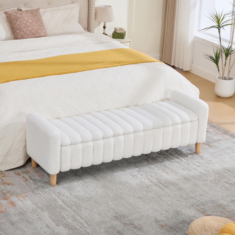 Edran Modern 63.39 in. Ivory Teddy Upholstered Accent Storage Bench with Wave Channel Tufting and Flip-Top Lid price history on PriceWatchPro