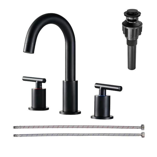 AVITAS 8 in. Widespread Double Handle Bathroom Faucet 3-Holes Modern Bathroom Sink Faucet in Matte Black