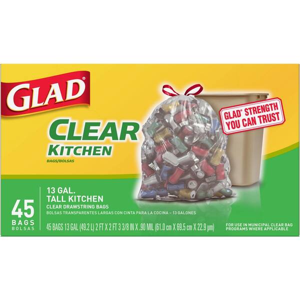 Glad 13 Gal. Tall Kitchen Drawstring Clear Trash or Recycling Bags (45-Count)