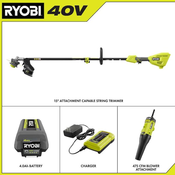 40V 15 in. Expand-It Cordless Battery Attachment Capable String Trimmer & Blower Attachment w/ 4.0 Ah Battery & Charger