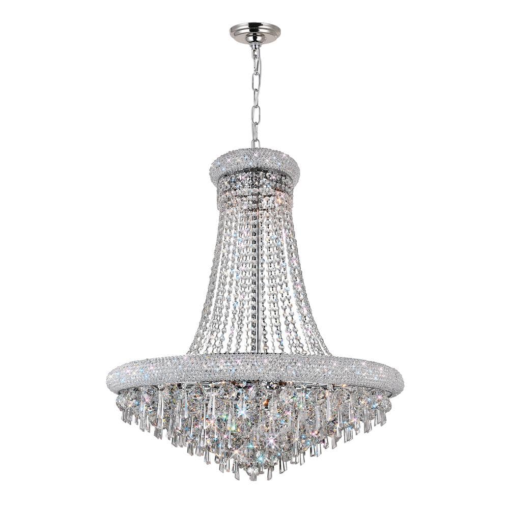 Kingdom 36'' Chrome and Crystal Candle Chandelier
