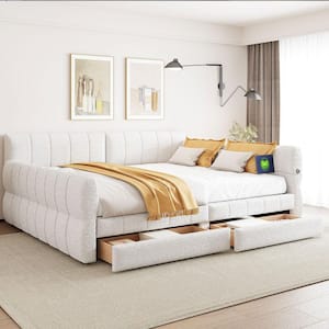 Nestfair White Wood Frame Queen Size Upholstered Platform Bed with