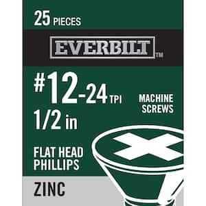 #12-24 x 1/2 in. Zinc Plated Phillips Flat Head Machine Screw (25-Pack)