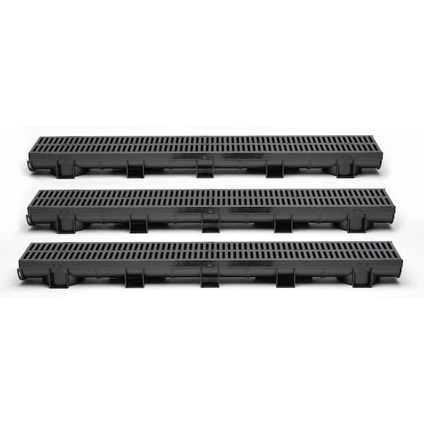 U S Trench Drain Compact Series 5 4 In W X 3 2 In D X 39 4 In L Trench And Channel Drain Kit With Black Grate 3 Pack 9 8 Ft 500 3 The Home Depot