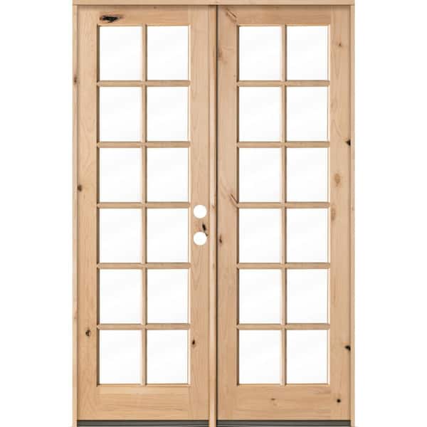 Krosswood Doors 60 in. x 96 in. French Knotty Alder 12-Lite Clear Glass Unfinished Wood Left Active Inswing Double Prehung Front Door