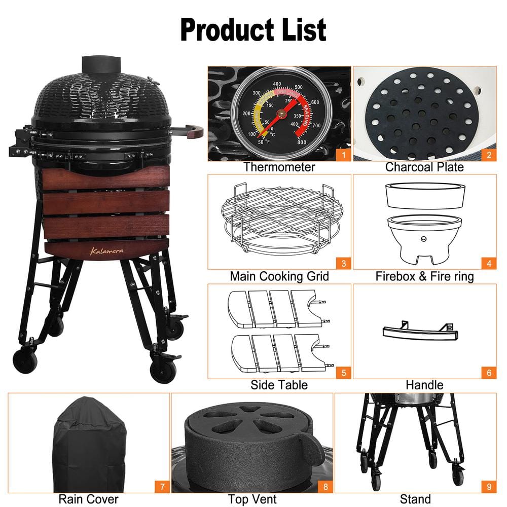 Kalamera 18'' Red Ceramic Kamado Charcoal Grill with Folding Shelves