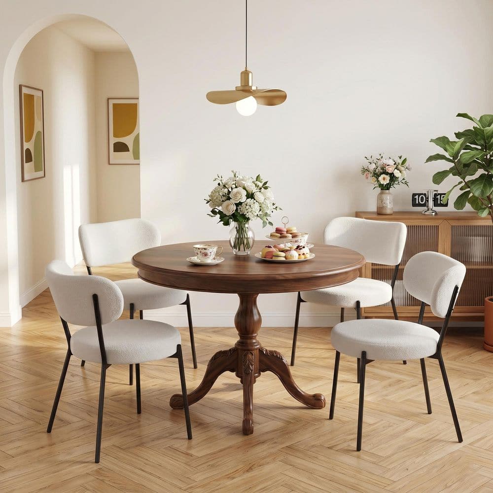 Dining Chairs Set of 4, Bouclé Upholstered Mid-Century Modern Kitchen Chairs, Metal Legs, Cream White price history on PriceWatchPro