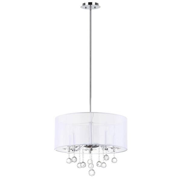 Safavieh Etude 5 Light Chrome Crystal Drum Pendant With Transparent Off White Shade Lit4239a The Home Depot