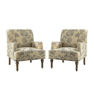 Latina Indigo Floral Patterns Armchair with Nailhead Trim and Turned Solid Wood Legs (Set of 2)