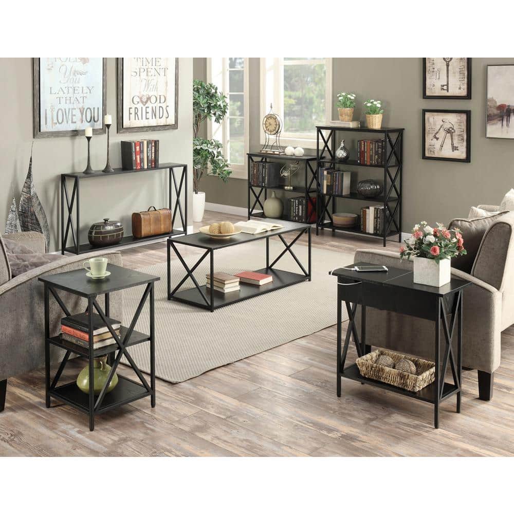 Tucson Black Wood and Metal Flip-Top End Table with Charging Station