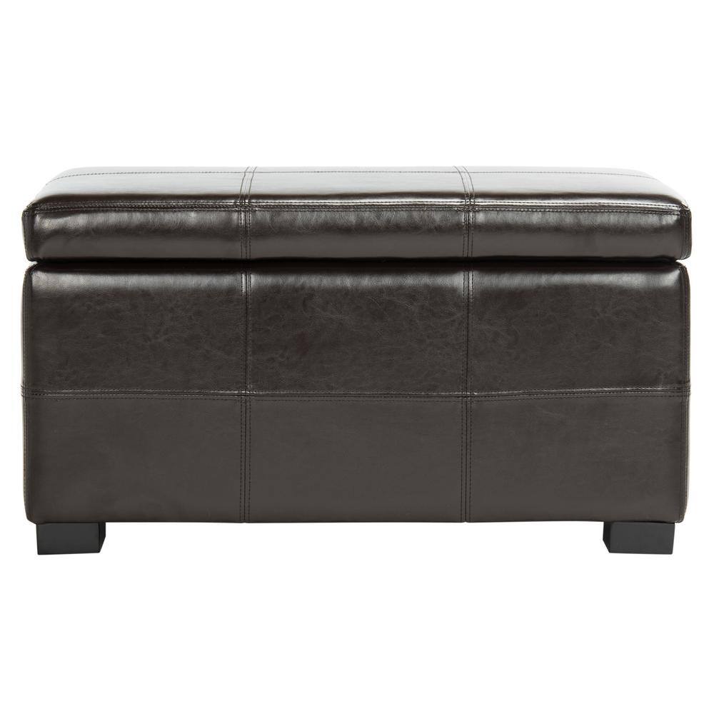 Small Brown Leather Storage Bench with Birch Wood