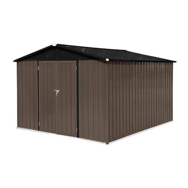 Boosicavelly 8 ft. W x 10 ft. D Metal Outdoor Storage Shed with Double Door in Brown (80 sq. ft.)
