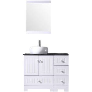 36.4 in. W x 21.7 in. D x 60 in. H Single Sink Bath Vanity in White with Black Countertop and Mirror