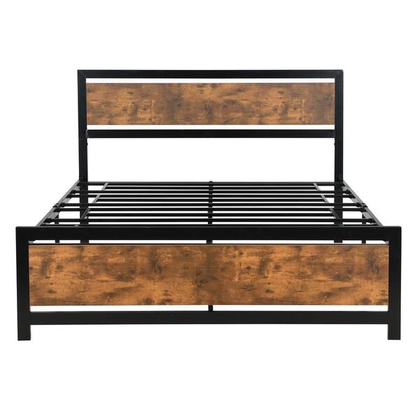 STICKON 81.8 in. W Black Metal Frame Queen Size Platform Bed with Headboard