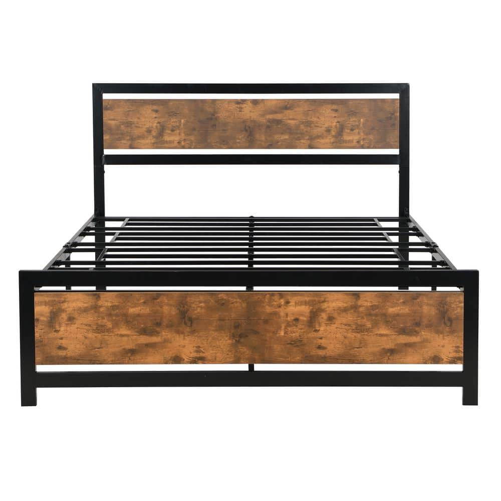 STICKON 81.8 in. W Black Queen Size Metal Frame Platform Bed HYM ...