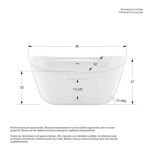 Suna 58 in. AcrylX Center Drain Non-Whirlpool Flatbottom Freestanding Bathtub in White