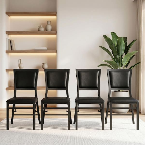 Foldable Dining Chairs Set of 4 Space-Saving, No Assembly Heavy-Duty Metal Frame, Black Kitchen and Living Room Chairs