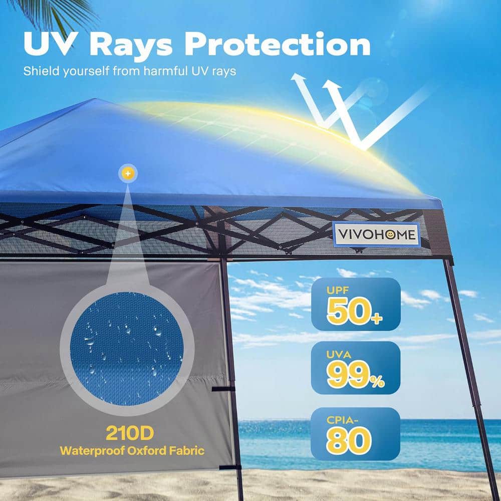 8 ft Blue Steel Adjustable Height Pop-Up Canopy Tent