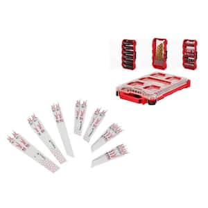 Milwaukee SAWZALL Metal Cutting Reciprocating Blade Set W/ 9 in. 8 TPI NITRUS TORCH Blade (17 PC) & Bit Set w/ PACKOUT (60 PC)