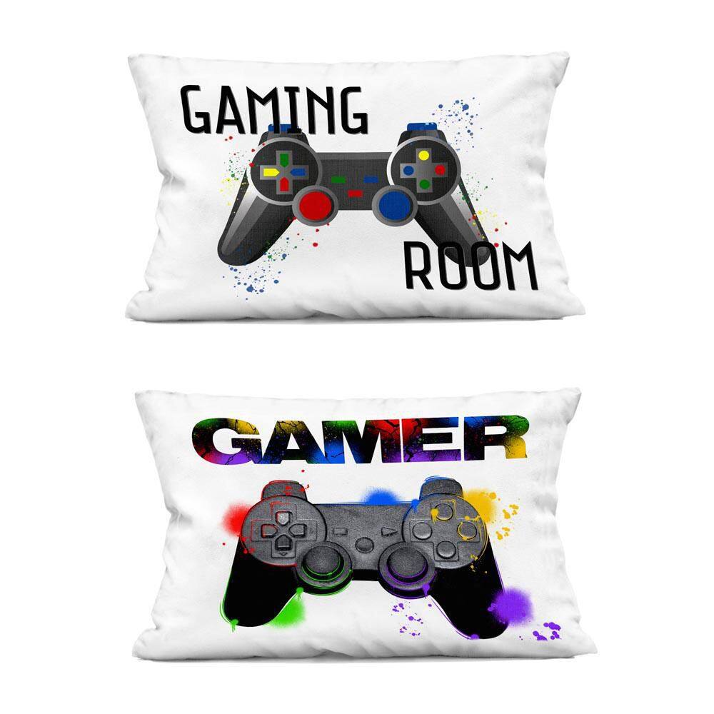 Modern Gamer Graffiti Phrases Black Abstract Polyester 14 in. x 20 in. Throw Pillow Set of 2 price history on PriceWatchPro