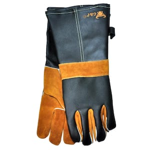 Cowhide Grain Leather BBQ and Fireplace Gloves with Extra Long Cuff