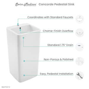 Concorde 1-Piece Glossy White Ceramic Square Pedestal Sink