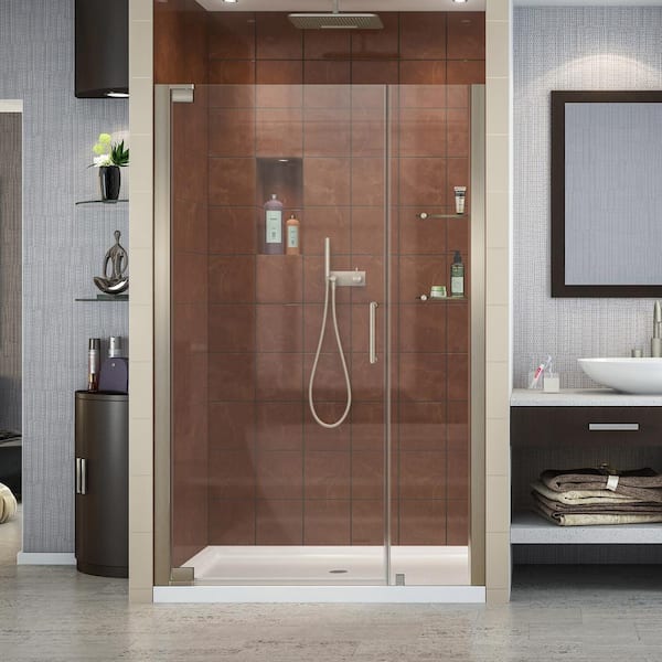 DreamLine Elegance 46 in. to 48 in. x 72 in. Semi-Frameless Pivot Shower Door in Brushed Nickel