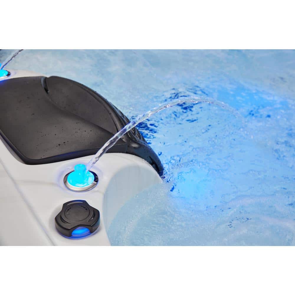 Luxury Gray Acrylic 6-Person Square Hot Tub with LED Lighting