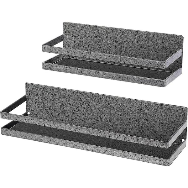 15.74 in. 2 Pack Magnetic Metal Spice Rack Floating Shelf in Black With Silver Specks