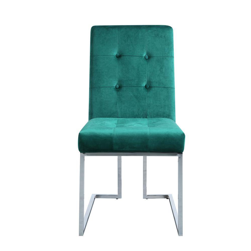 Elegant High-Backed Green Velvet Side Chair with Silver Metal Legs