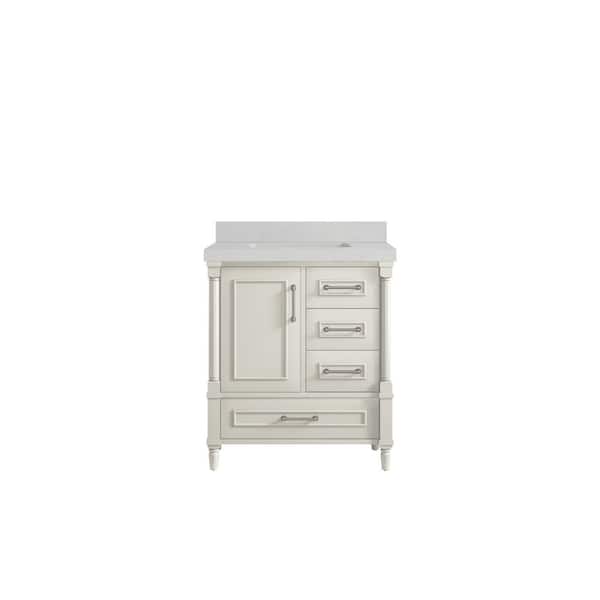 Willow Collections Hudson 30 in. Single Sink Freestanding Alabaster Bath Vanity with Carrara Quartz Top Unassembled