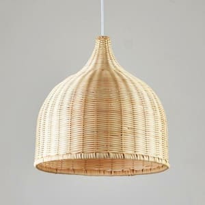 18 in. 1-Light Hand-Woven Bamboo Wicker Rattan Lantern Pendant Light with Adjustable Cord