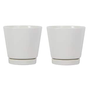 4 in. White Knack Ceramic Planter, Set of 2