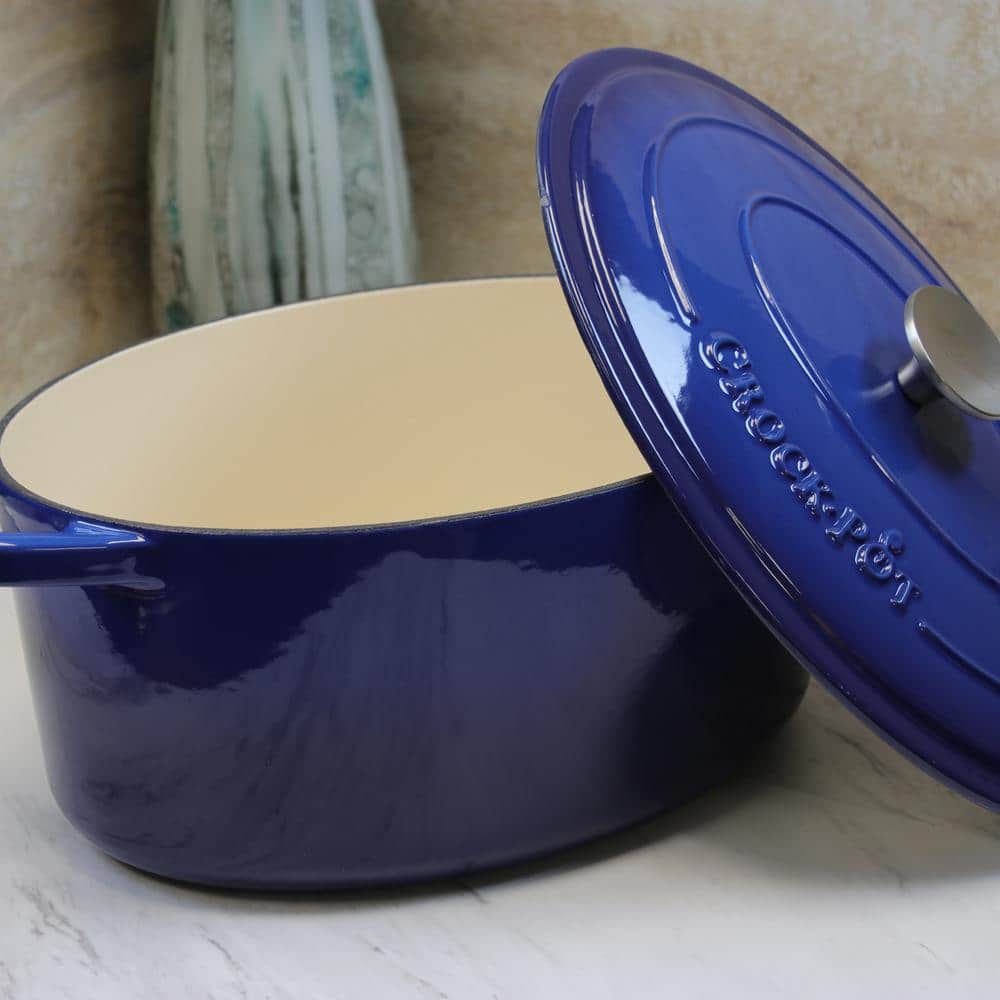 Sapphire Blue Enameled Cast Iron 7-Quart Oval Dutch Oven