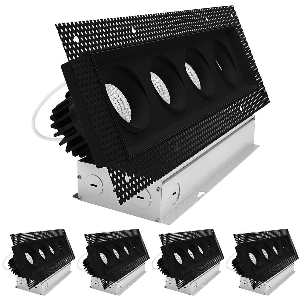 4-Head Integrated LED Black Rectangle Regressed Trimless Gimbal Light, 360°+15° Swivel 5CCT 60W, 4000LM Dimmable 4 Pack price history on PriceWatchPro