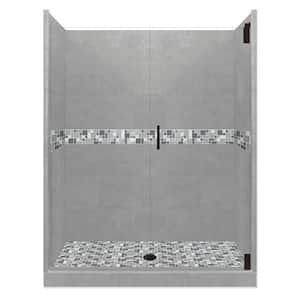 Newport Grand Hinged 36 in. x 48 in. x 80 in. Center Drain Alcove Shower Kit in Wet Cement and Black Pipe Hardware