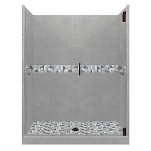 Newport Grand Hinged 30 in. x 60 in. x 80 in. Center Drain Alcove Shower Kit in Wet Cement and Black Pipe Hardware