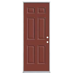 30 in. x 80 in. 6-Panel Left Hand Inswing Painted Steel Prehung Front Exterior Door No Brickmold