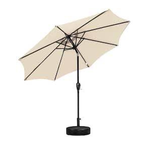 9 ft. Aluminum Market Crank and Tilt Patio Umbrella in Beige with Base