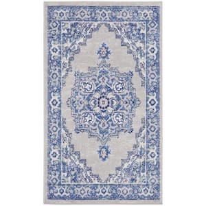 Whimsicle Grey Blue 3 ft. x 5 ft. Center Medallion Traditional Area Rug