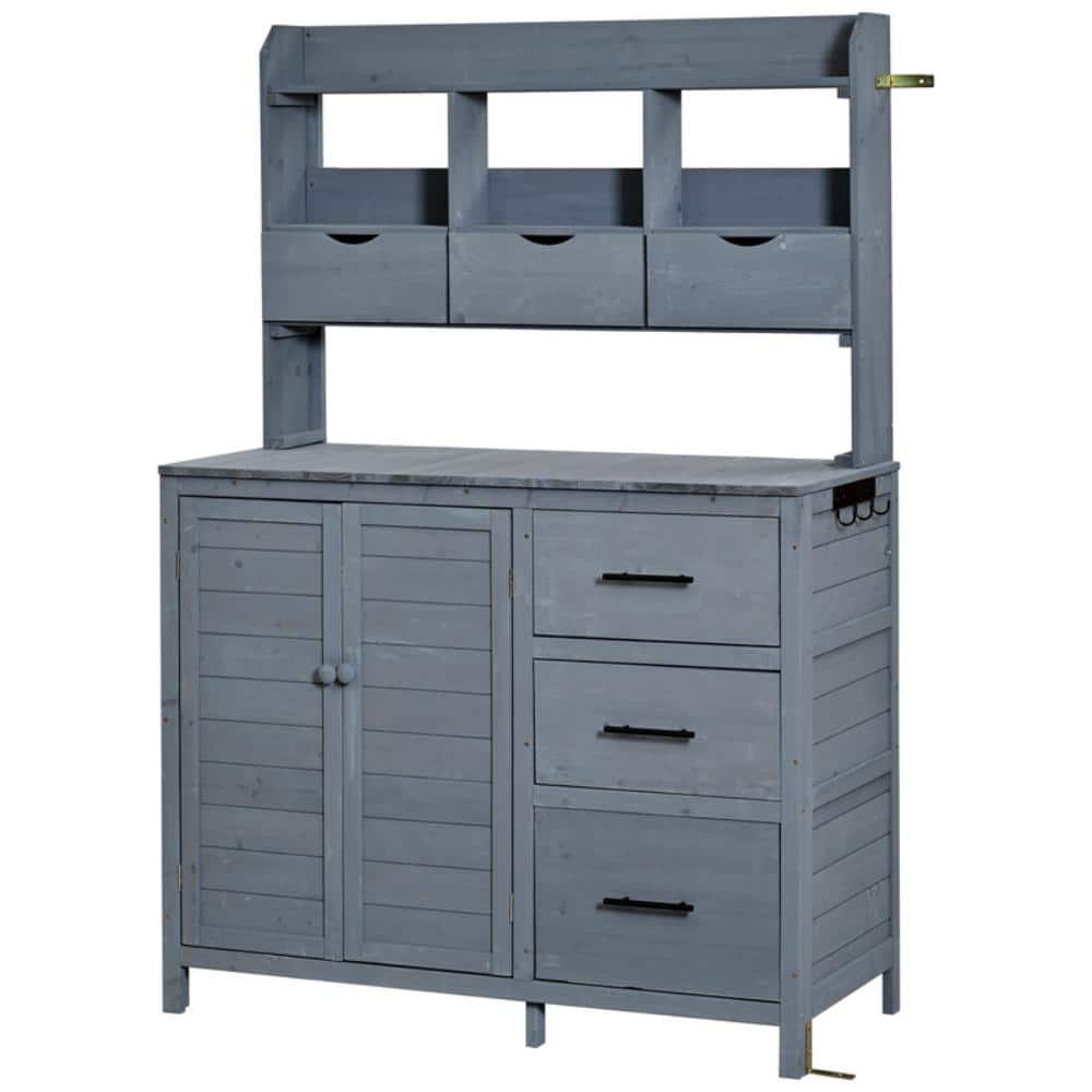 65 in. H x 44.6 in. L x 19.5 in. W Gray Fir Wood Potting Bench with Hutch, 6 Drawers, Cabinet and Side Hooks price history on PriceWatchPro