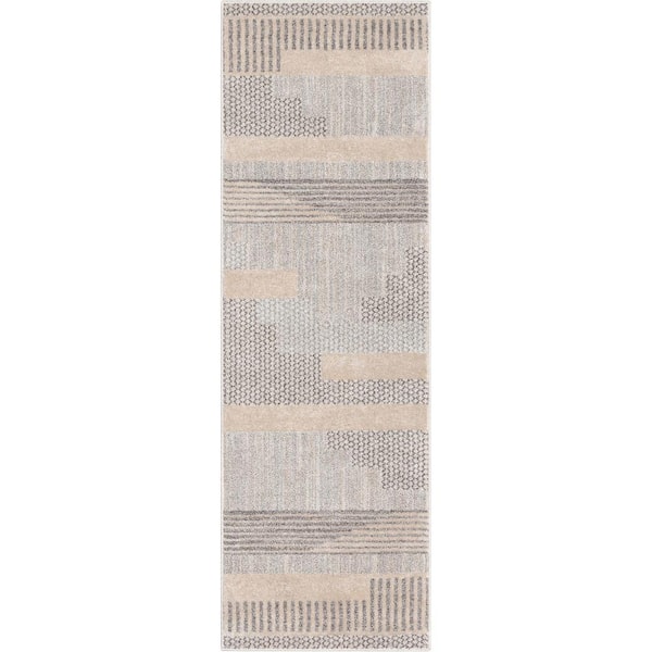 Beige 2 ft. 3 in. x 7 ft. 3 in. Runner Harlow Briar Modern Geometric Abstract Area Rug